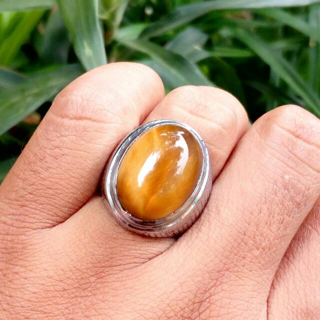 Cincin batu natural tiger eye atau biduri sepah dgn ring tanam anti luntur lebih simpel dan elegan