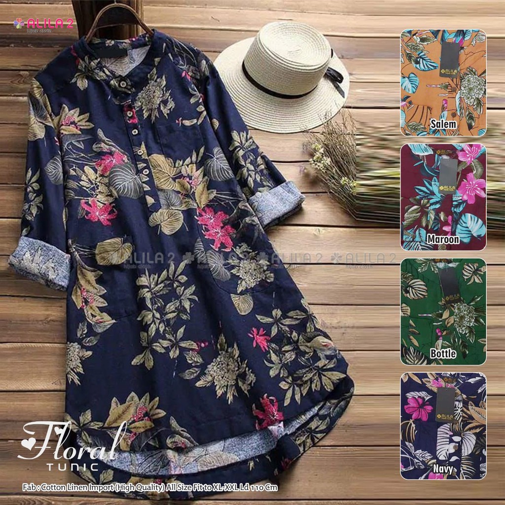 [BFS] FLORAL TUNIK LD 110 LENGAN PANJANG DAN YUANA TUNIK LD 105 FULL KANCING DEPAN  ORI Berlabel ALI