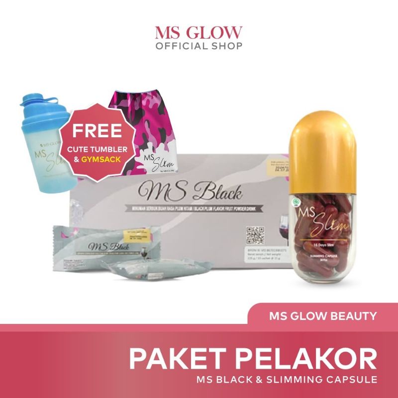 (COD) MS Glow Paket Pelakor - MS Black & Slimming Capsule - Free Pouch