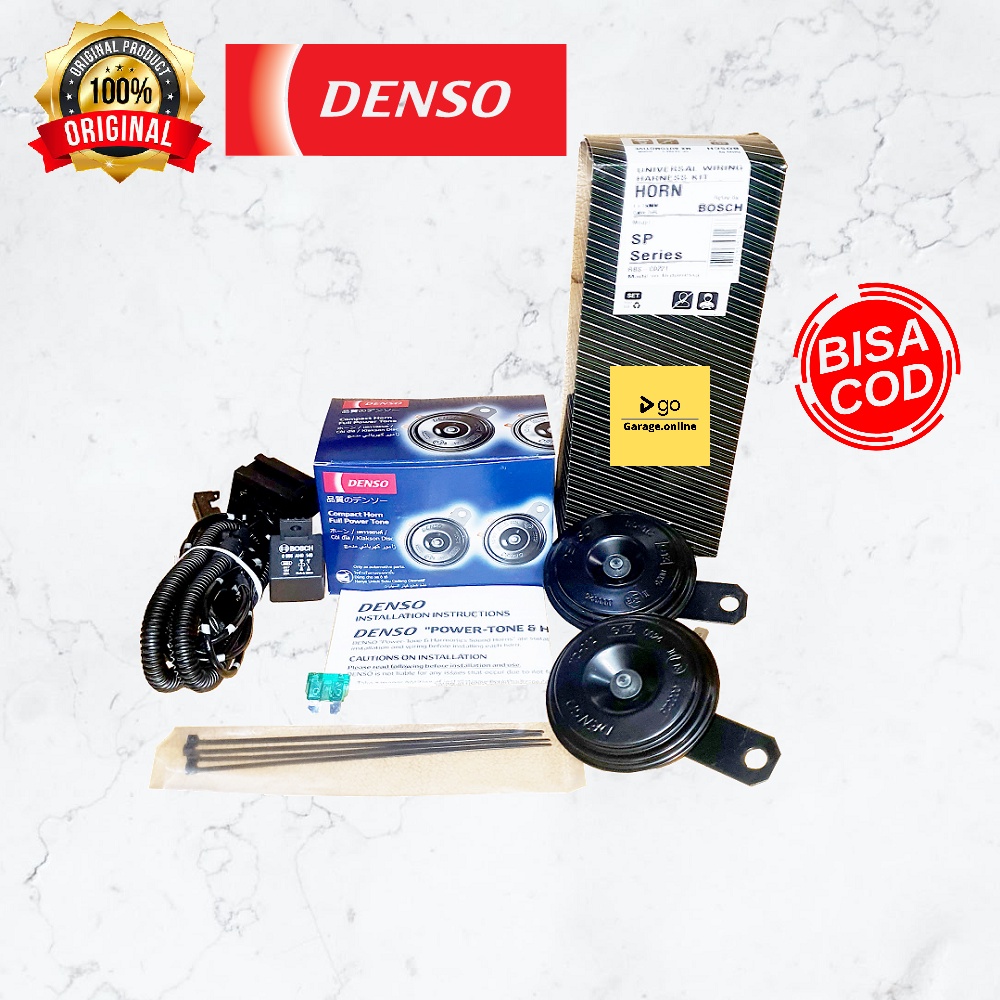 PAKET KOMPLIT Denso Compact Disc Horn Set 12v Original + Kabel relay set MX relay bosch asli