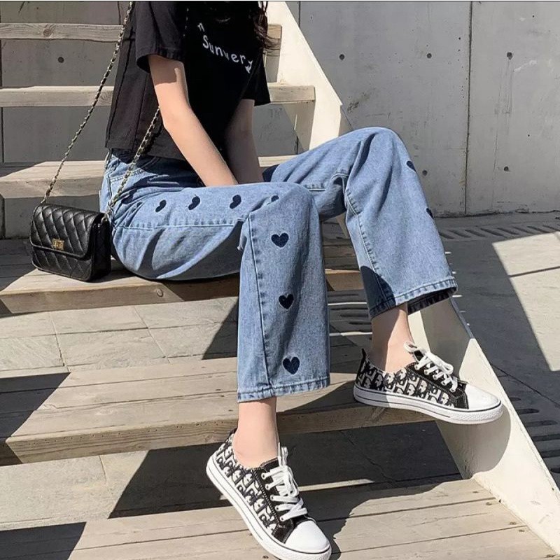 Celana Panjang HW Kulot Jeans Love Boyfriend Jeans Korea Jeans Celana Jeans Impor-Saerah Fashion