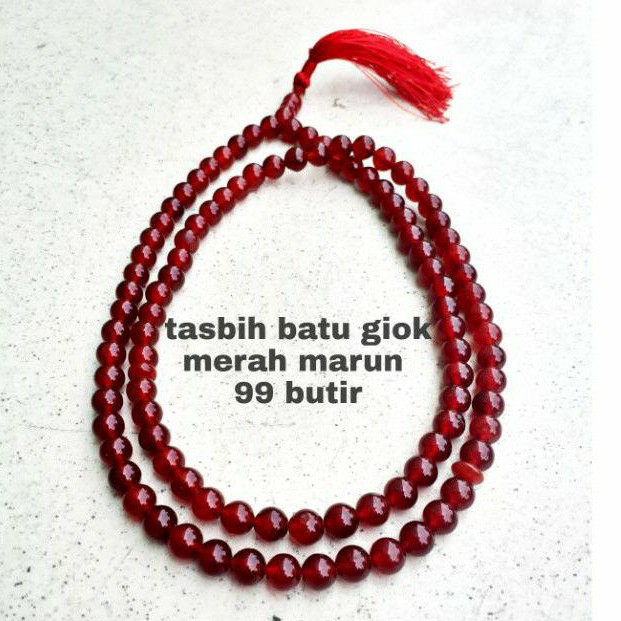 TASBIH BATU GIOK MERAH MARUN ORIGINAL 99 BUTIR