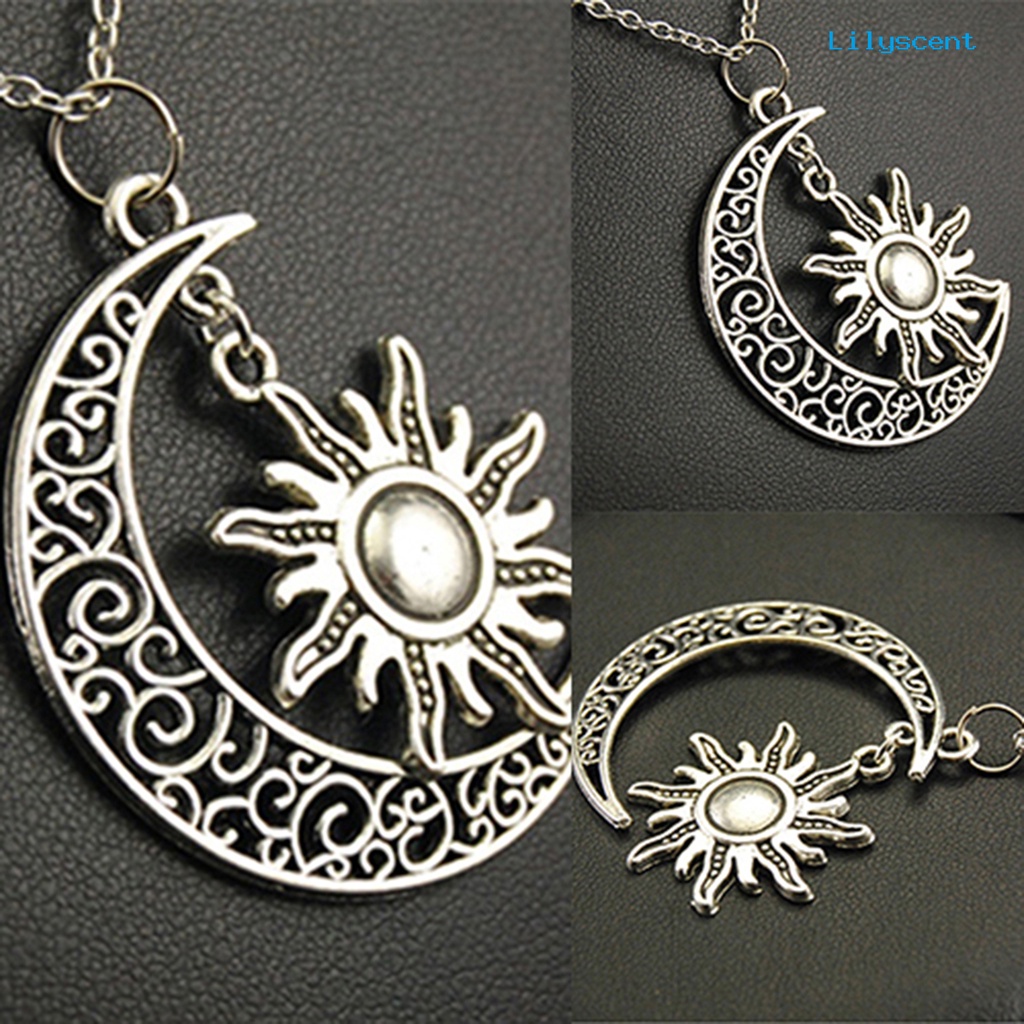 Kalung Rantai Bentuk Bulan Matahari Bahan Alloy Gaya Vintage Untuk Unisex