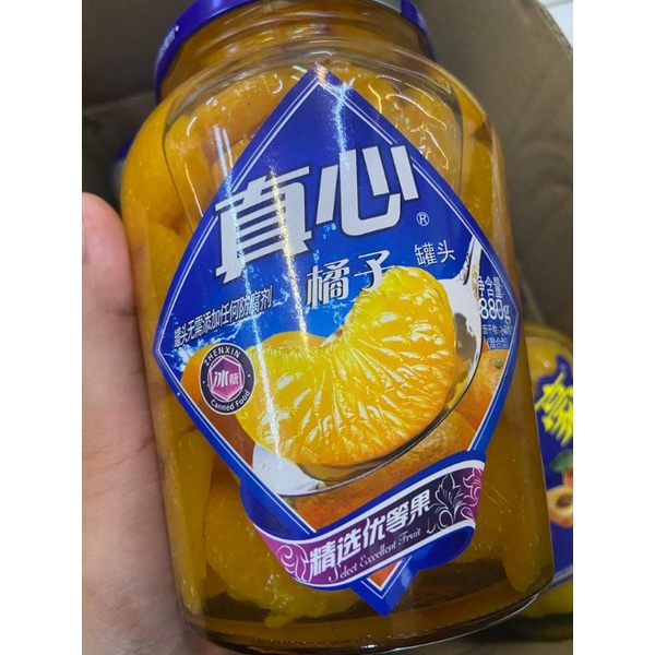 

Buah buahan jar shui guo zhen xin guan tou 水果真心罐头Jeruk 880gr / buah seger / manisan buah / buah
