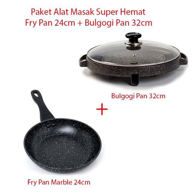 Paket Masak Hemat Fry Pan Marble 24cm + Bulgogi Pan 32cm Dengan Tutup