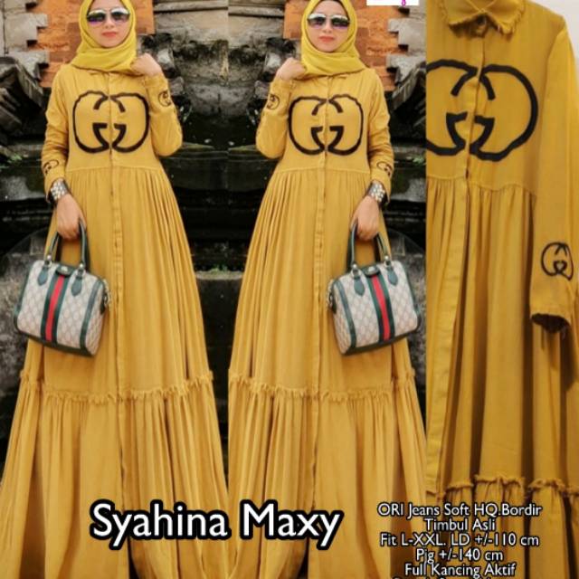 Syahina / rubika / amarelo maxy gamis jeans kuning mustard