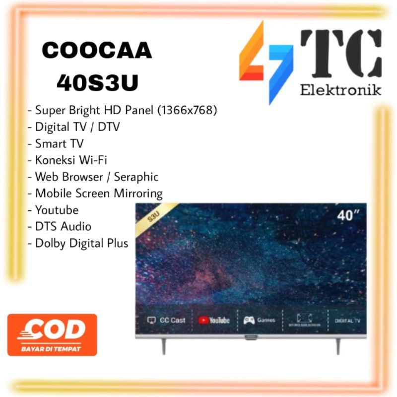 Coocaa LED 40S3U Smart TV 40 Inch Digital Youtube