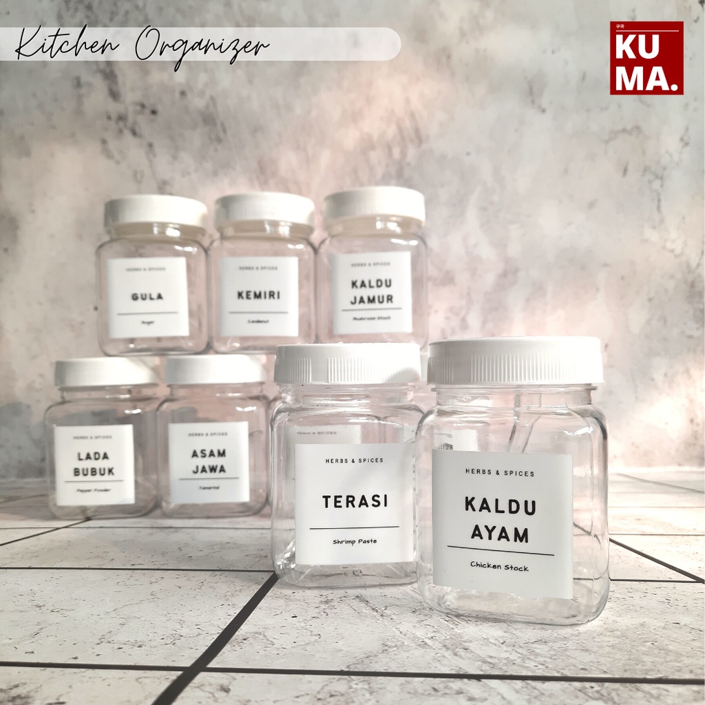 KUMA Toples Tempat Bumbu Dapur 200ml Set Aesthetic Free Sendok Label Waterproof