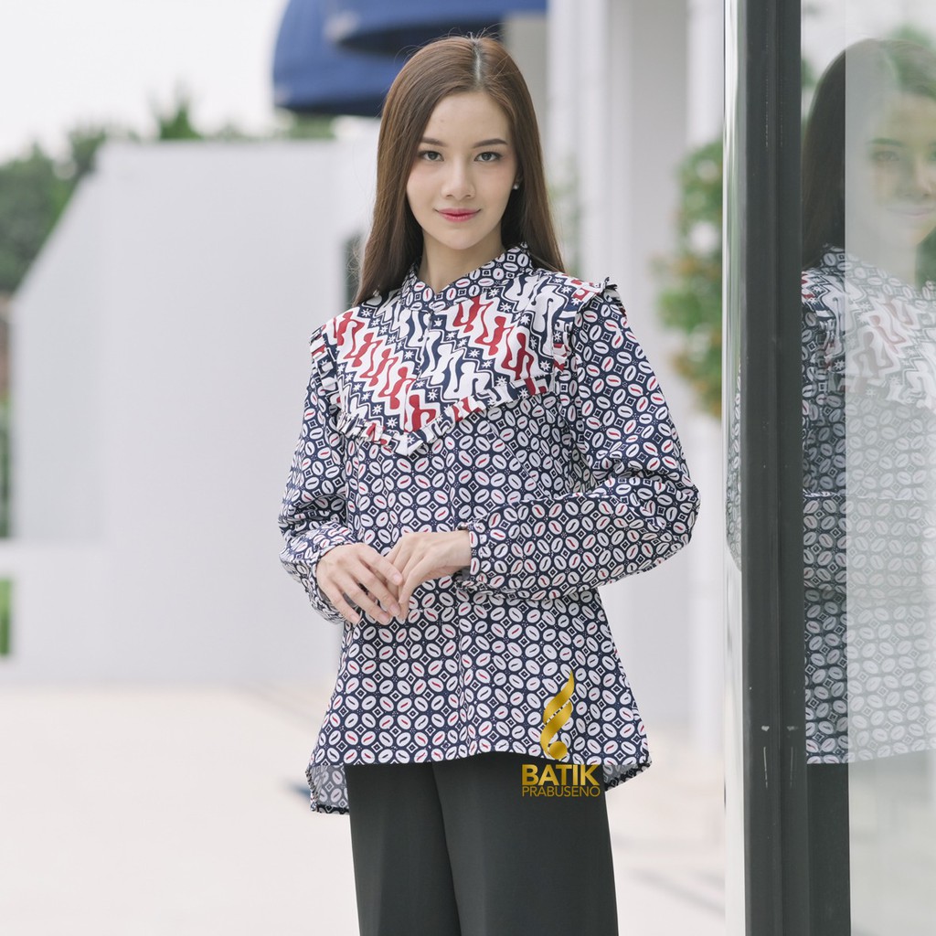 ERINA BATIK WANITA LENGAN PANJANG BAJU BLOUSE ATASAN KERJA KANTORAN MODERN MASA KINI SOLO JOGJA ORIG