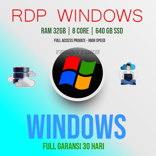 RDP WINDOWS RAM 32GB 8CPU FULL ADMINISTRATOR, FULL GARANSI 30 HARI