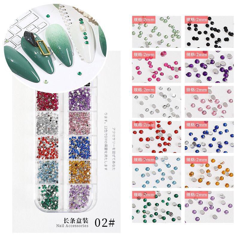 Bling 2mm Warna Campuran Nail Art Tips Acrylic Manicure Nails + Case