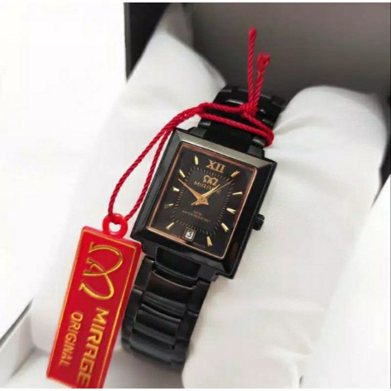 jam tangan wanita;MIRAGE M7395BSP-Lsegi hitam full~ORIGINAL WATER RESISTANT~TGL~STAINLEES