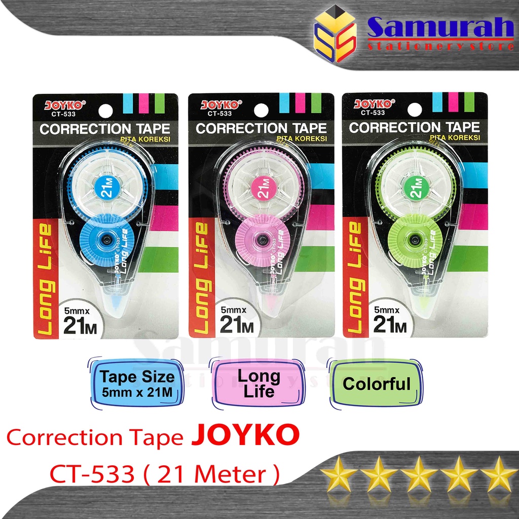 

Correction Tape Joyko CT-533 21 Meter / Tip-Ex Kertas Rol CT 533 21 M / Tipe X Roll 21m Panjang