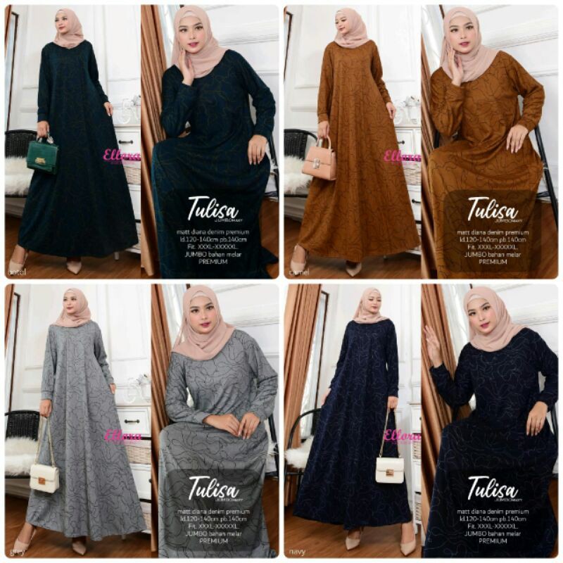 Gamis Wanita Jumbo Diana Denim Dress Muslim Terbaru Dress Maxy HomeDress Jumbo Big Size Maxy Tebal