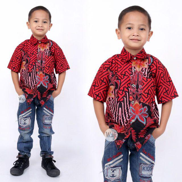 (COUPLE KELUARGA) Maura Couple - Sania Ruffle Batik Couple Ori Ndoro Jowi - BATA MERAH-HEM ANAK