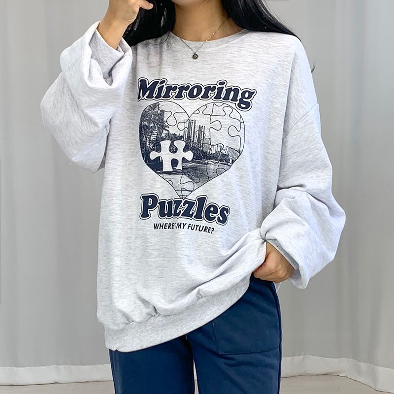 Sweater Switer Crewneck Oversize MIRRORING PUZZLE Pakaian Pria Wanita Fashion Korean Style