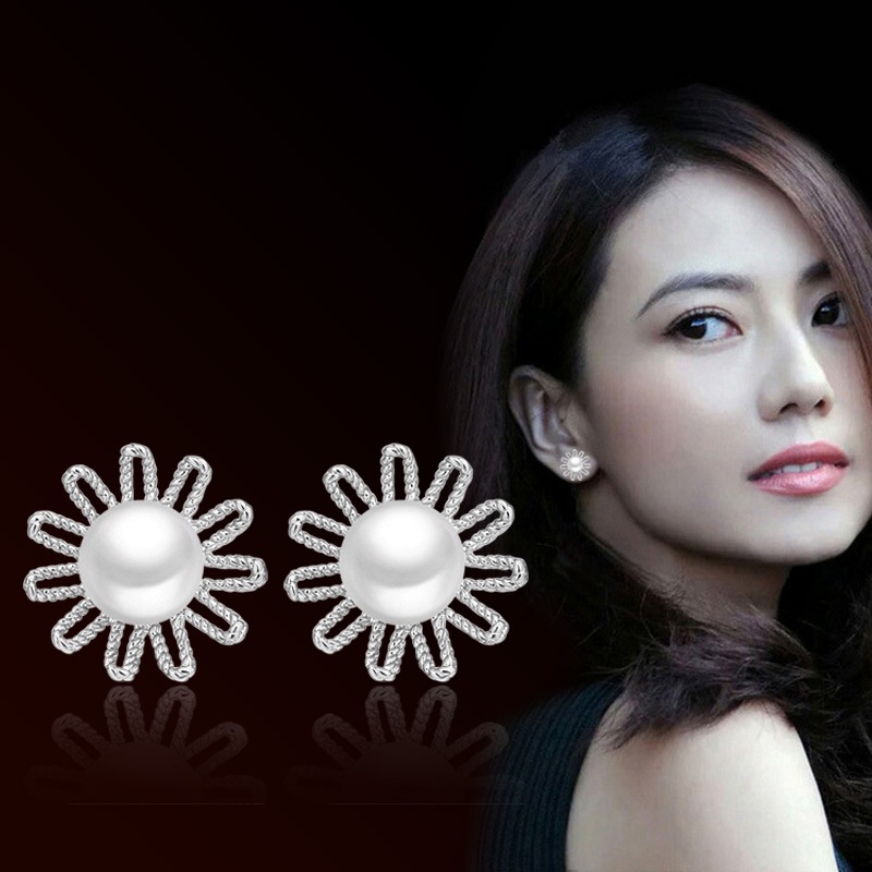 925 Perak Anting Anting Wanita Perhiasan Fashion Air Tawar Daisy/Subang Telinga anting perempuan