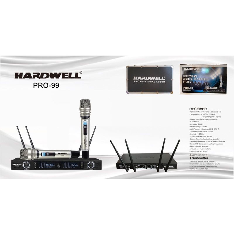 Mic wireless hardwell pro99.original mic pegang+pegang.multi chanell  UHF.