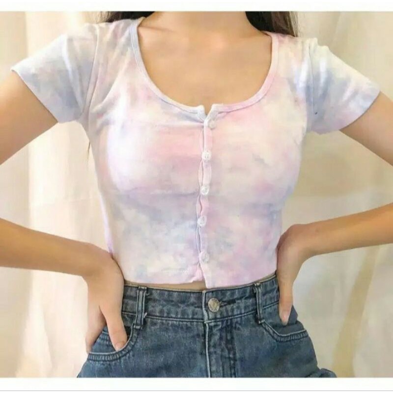 CROP TOP TYE DYE WANITA PREMIUM Crop Top Basic Ada Kancing