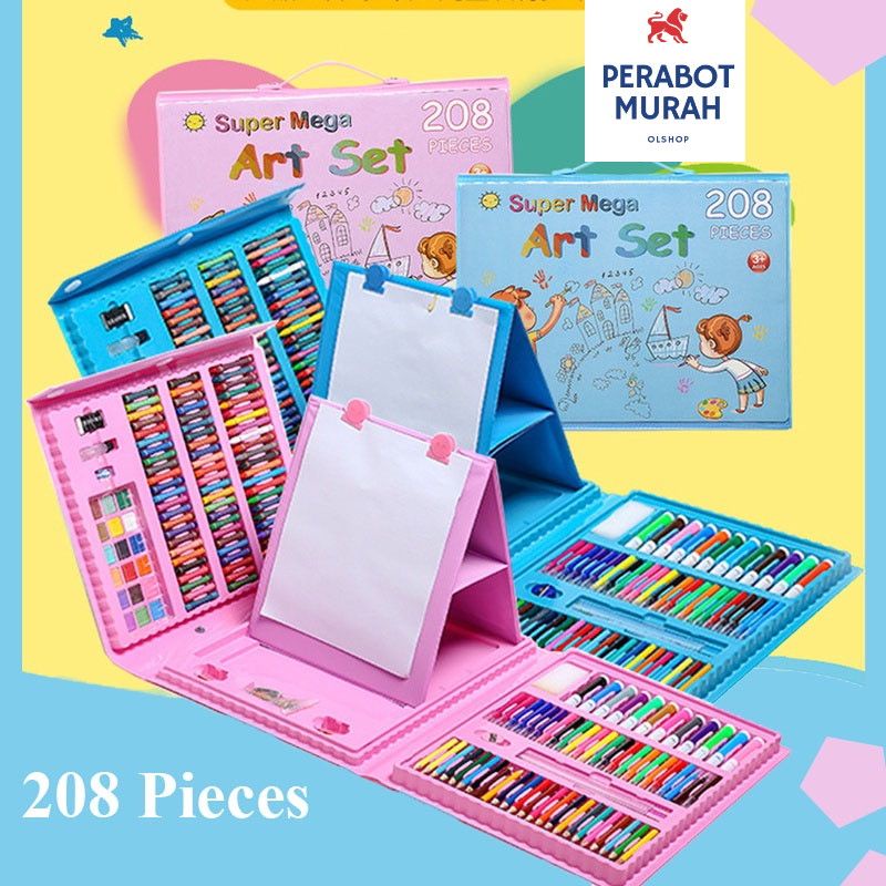 Crayon Anak 208pcs Set Alat Menggambar Melukis Anak-anak Crayon Cat Pengasah Kecerdasan Anak