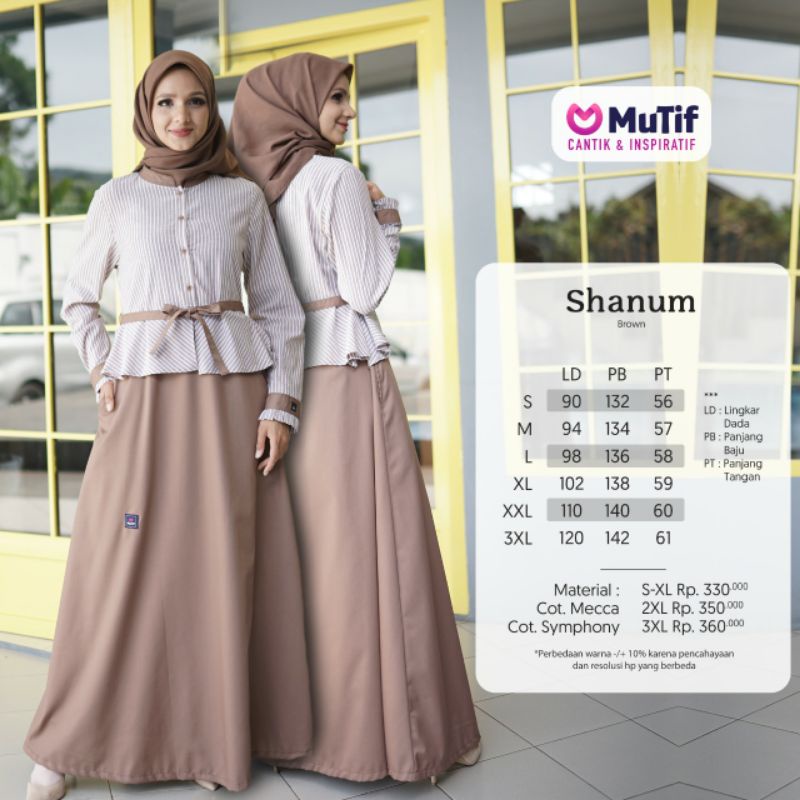 Baju Muslim Mutif Shanum Brown Gamis Mutif Terbaru 2022