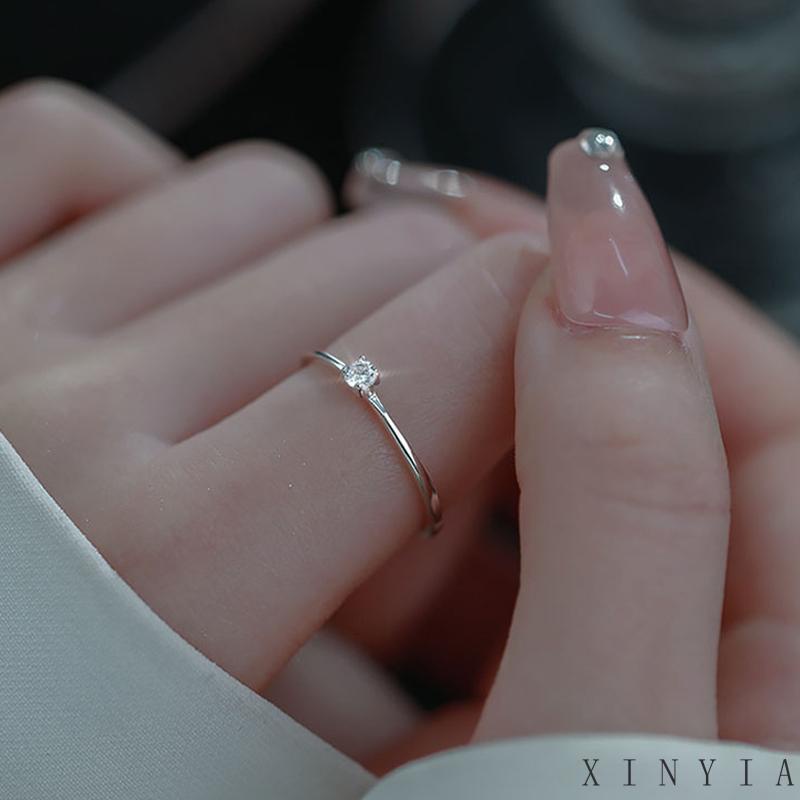 Cincin 925 Silver Model Terbuka Aksen Berlian Tunggal Untuk Wanita