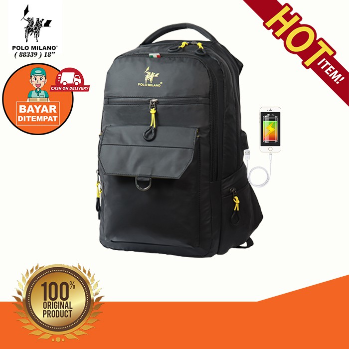 BEST SELLER TAS RANSEL PRIA IMPORT POLO MILANO - 88339 - FREE BOTOL - TERLARIS USB ANTI AIR MURAH