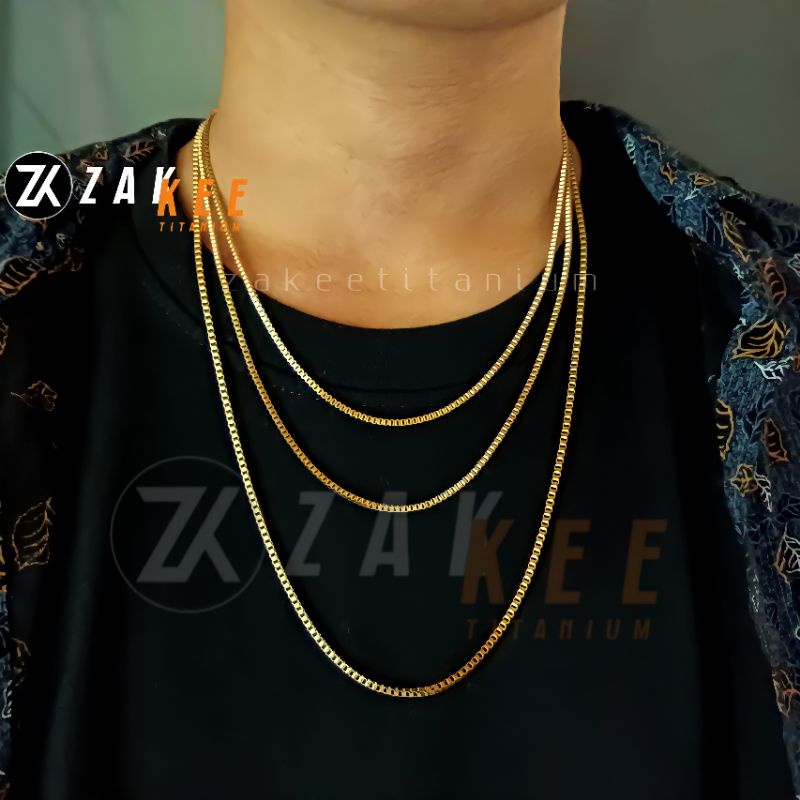 Kalung Pria Wanita Titanium Emas Anti Karat Cowok Cewek Rantai Italy Gold