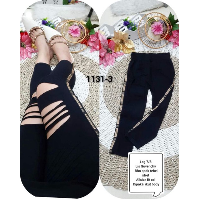 Legging 7per8 import list coklat / legging dewasa / legging wanita / legging sobek import 7per8