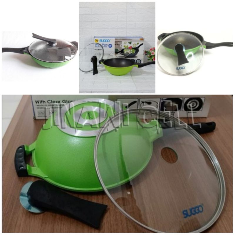 PANCI SUGGO WOK PAN 28CM WAJAN ANTI LENGKET TUTUP KACA SG-28WP