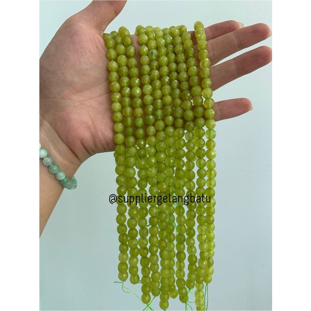 GREEN LIME AGATE FACETED BEADS 8mm cutting kuning hijau gelang kalung