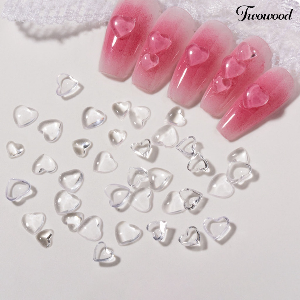 100 Pcs Aksesoris Kuku Flexible Bentuk Hati 3D Bahan Resin Untuk Nail Art