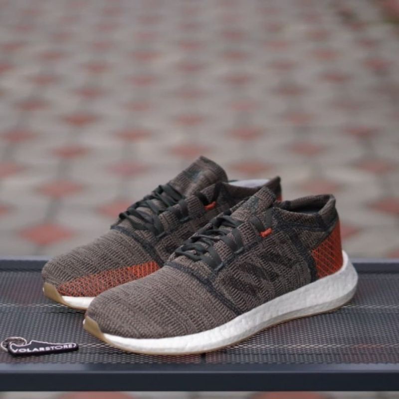 ORIGINAL Sepatu Adidas Pureboost Pureboost GO Dark Brown White coklat putih sneaker pria wanita BNWB
