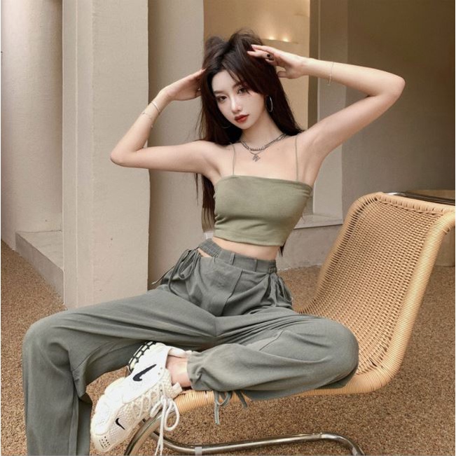 •OKEY BELI•BR513 Tanktop Bra With Cup Tank top Basic Wanita Square spaghetti Crop top COD-6