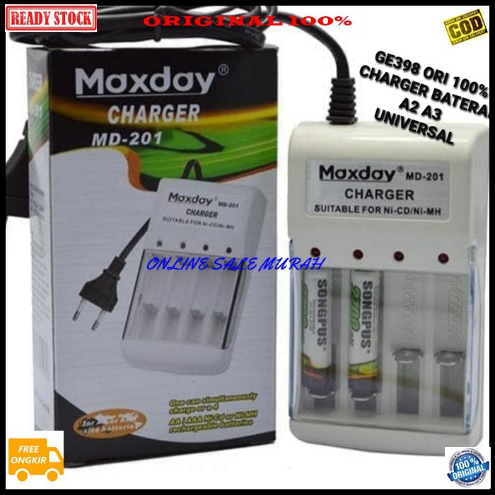 G398 Maxday charger baterai AA AAA A2 A3 rechargeable 1.2V desktop cas casan baterry adaptor charger travel adapter desk adaptive charging batery batu batere universal multi original fast charging (baterai cas) yang biasa digunakan untuk mainan