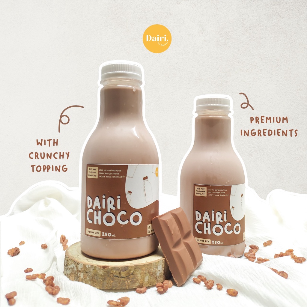 

Dairi Choco Drink (Minuman Susu Coklat @250ml + Topping Choco Crunchy)