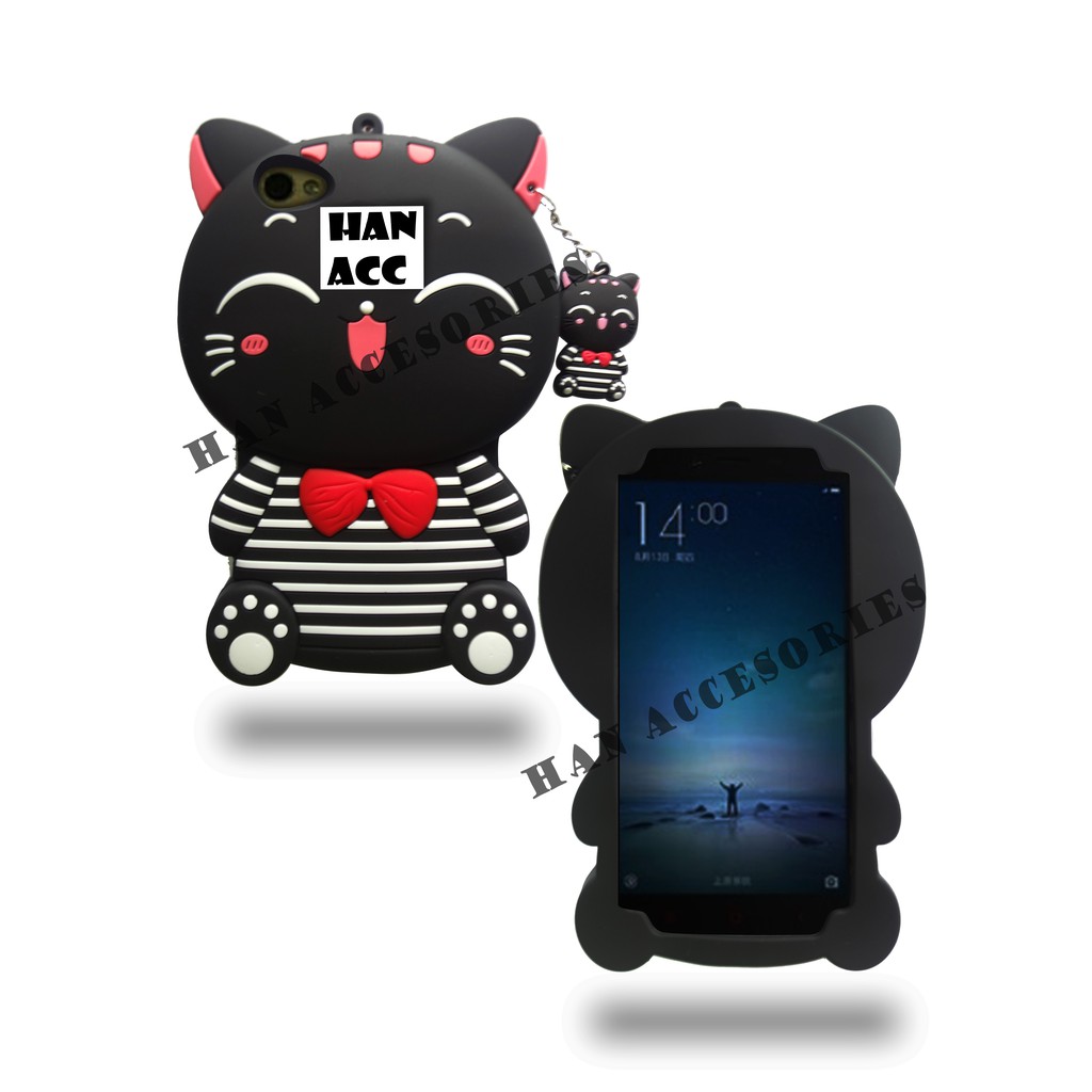 OPPO A71 Case Cute 4D Karakter Black Cat Smile | Case Boneka