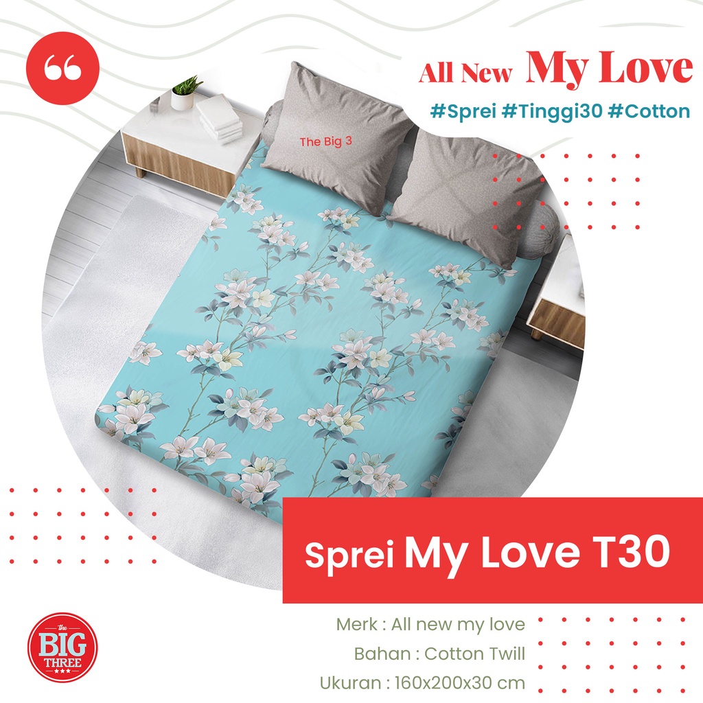 ALL NEW MY LOVE Sprei 160x200 Tinggi 30 motif Zello Pink Polka Bulma Sayuri Nordic Kazumi Krissy Magani Giona Ilona Kalia Kolase Flore Maple Leaf Avanti Dea Isyana  - Queen 160 T30 SP