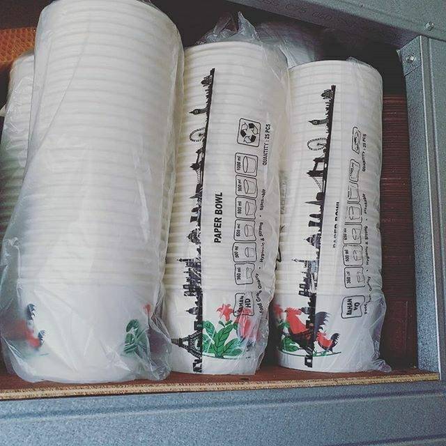 Cup bowl kertas mangkok kertas rice bowl isi 50pcs plus tutup lampung ayam dan polos