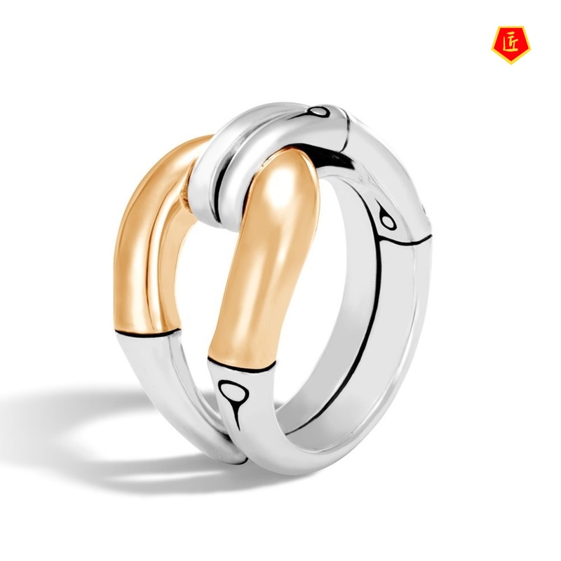 [Ready Stock]Creative Ins Style Geometric Bone 18K Gold Two-Tone Ring for Women