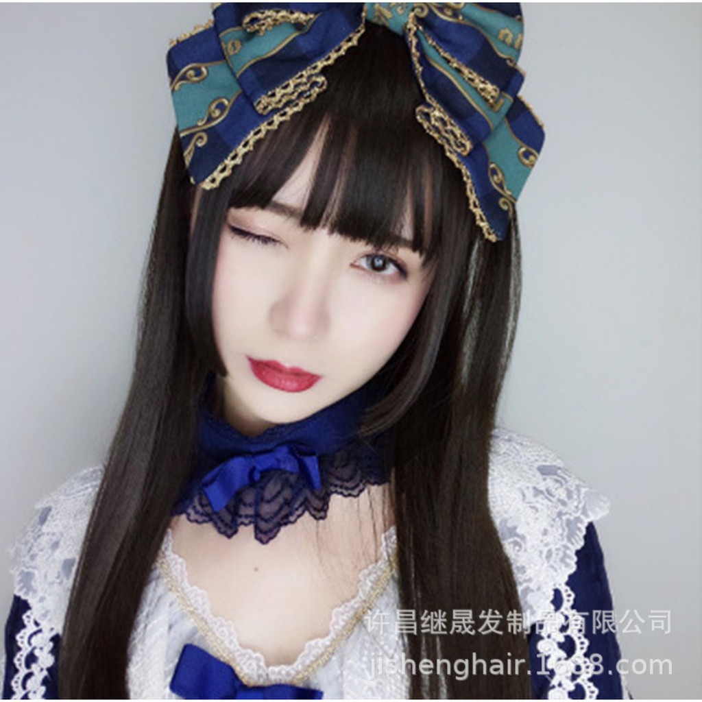 WDA-11 wig daily lolita rambut palsu panjang straight lurus poni side bangs