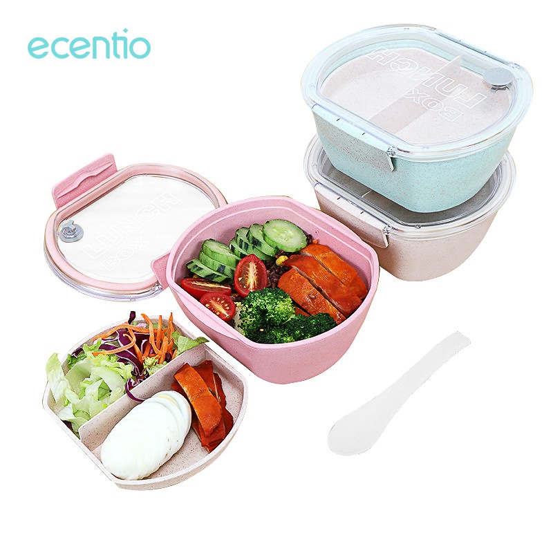 

Ecentio 3 Warna Jerami Gandum Lunch Box 2 Gird 800 Ml With Free Spoon BPA Free