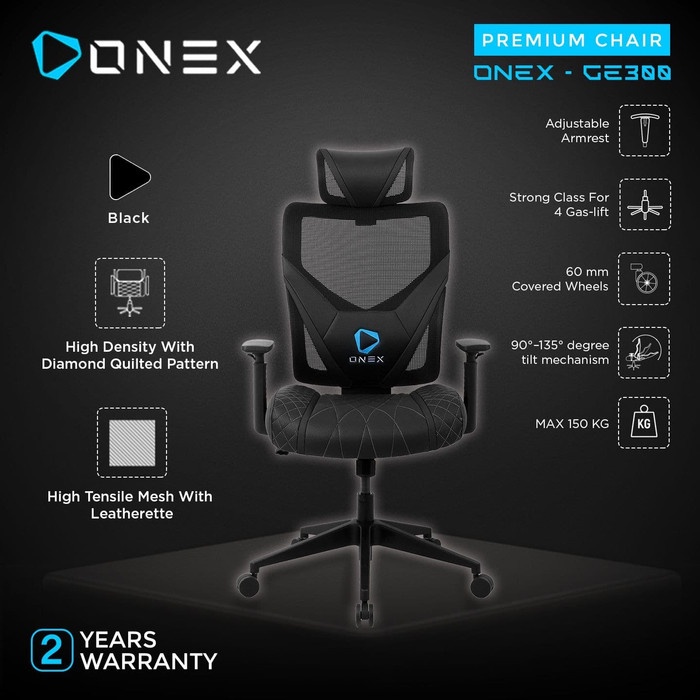 ONEX GE300 Premium Quality Mesh Gaming Chair - Black