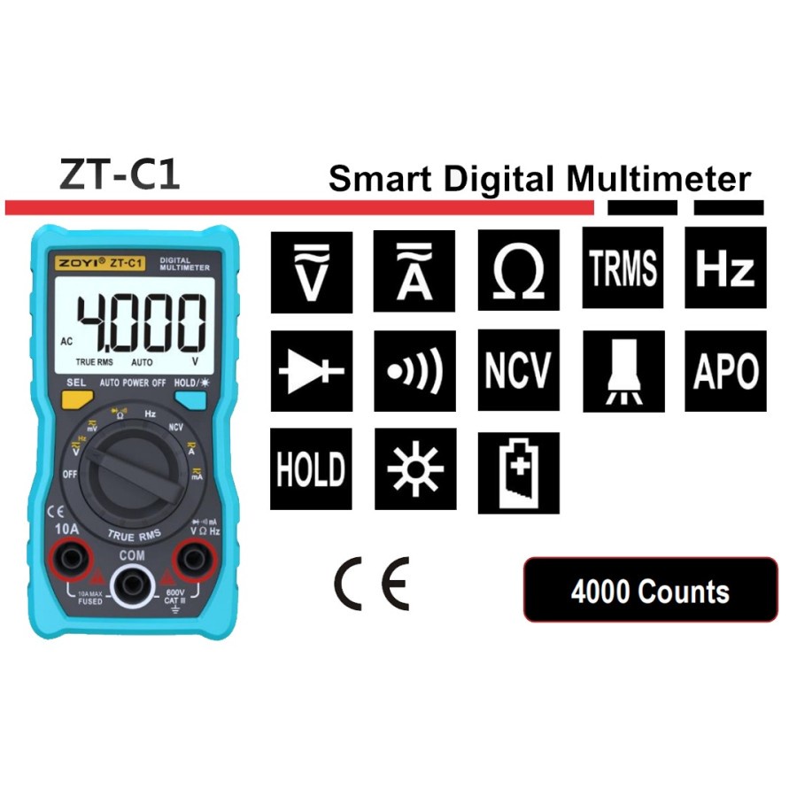 ZOYI ZT-C1 Multimeter Digital Resistence Frequency AC DC Voltage DC AC Current NCV