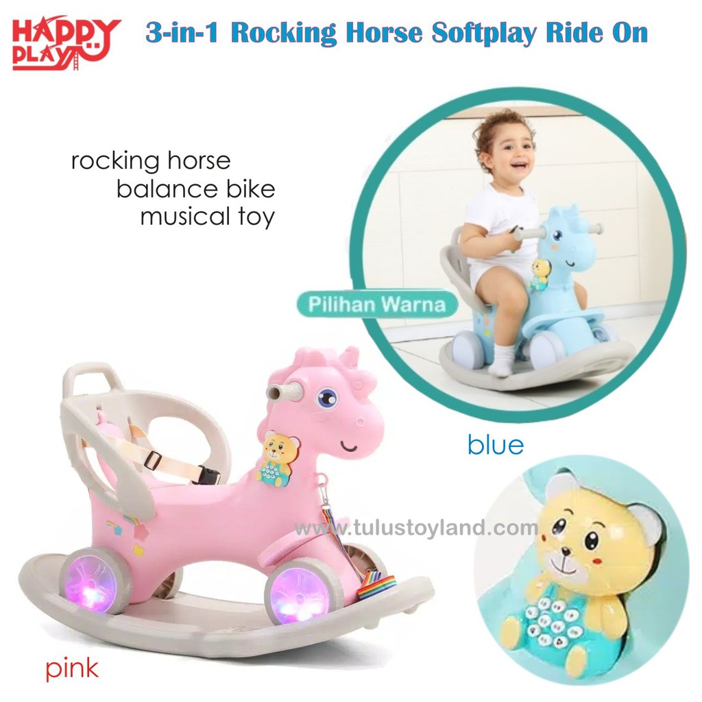 Happy Play 4in1 Rocking Horse Softplay 3in1 Ride On Mainan kuda kudaan 4 in 1 Balance Bike 3 in 1