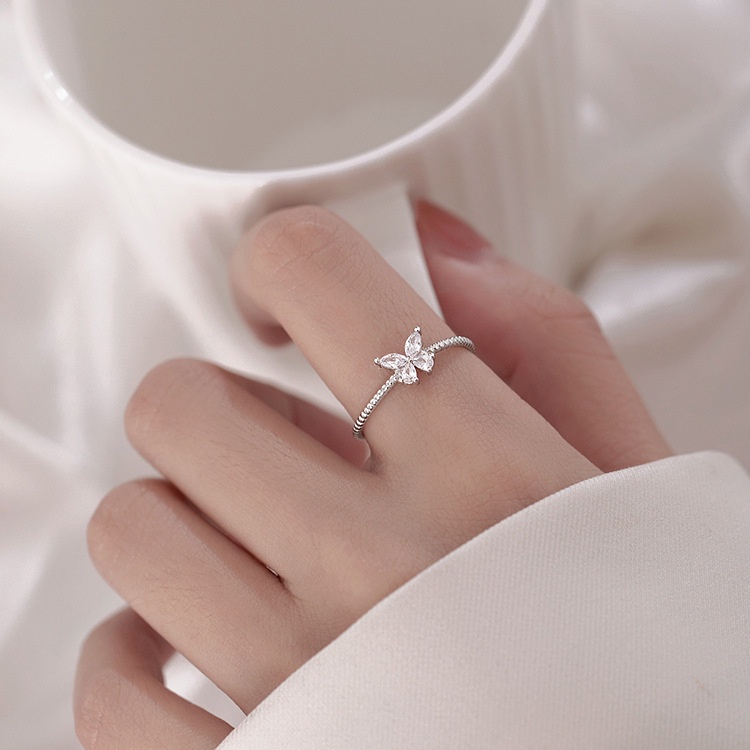 925 Silver Butterfly Diamond Ring Female Ins Small Ring  New Simple Accessories Gift