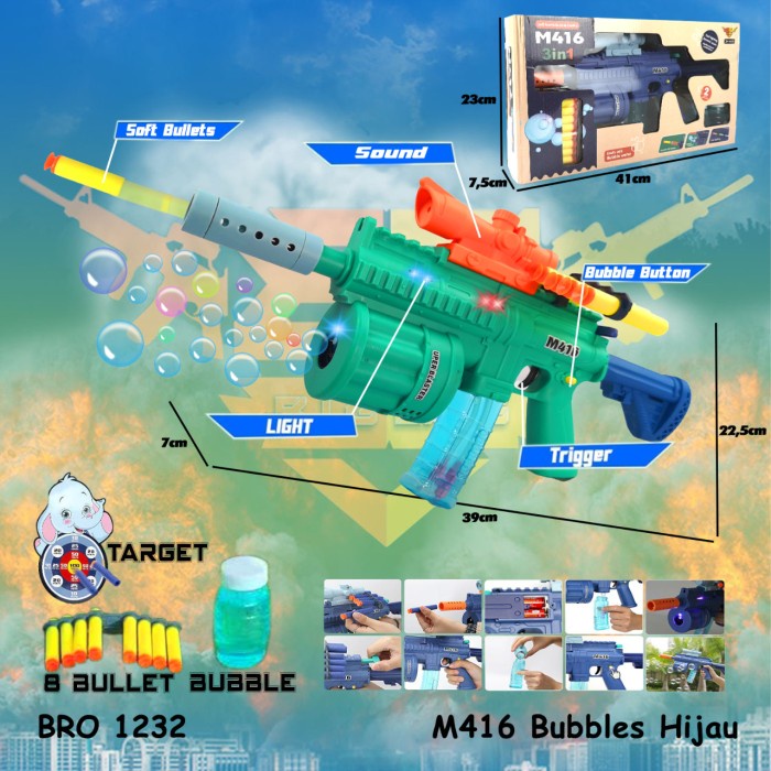 Tembakan M416 Gelembung Busa Sabun Pistol Nerf Soft Bullet BRO1232 - Hijau