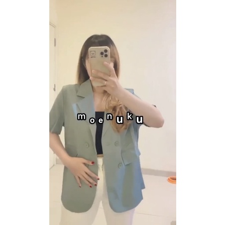 AI-YC Blazer Kasual Blazer Outer Wanita Korea Style Blazer OOTD Lengan Pendek