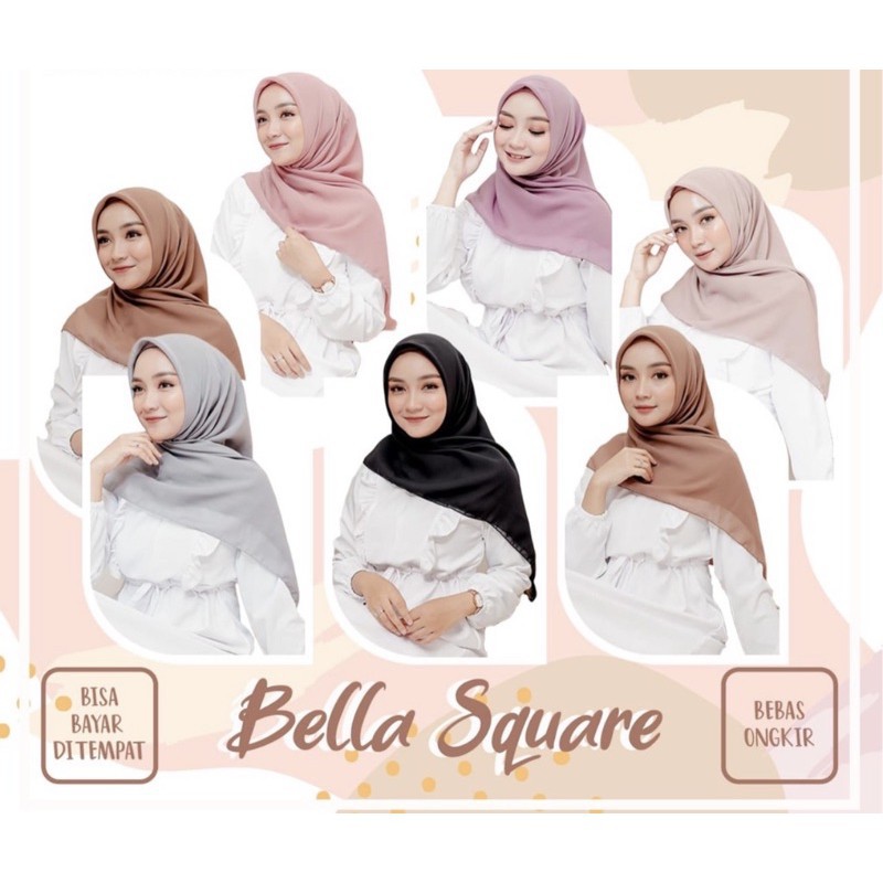 Hijab Segiempat Polos Bella Square Premium Pollycotton BellaSquare Kerudung Jilbab Segi Empat Khimar