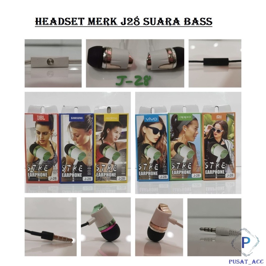 J28 - Earphone Headset Dengan Mikrofon Crome Suara Stereo Bass